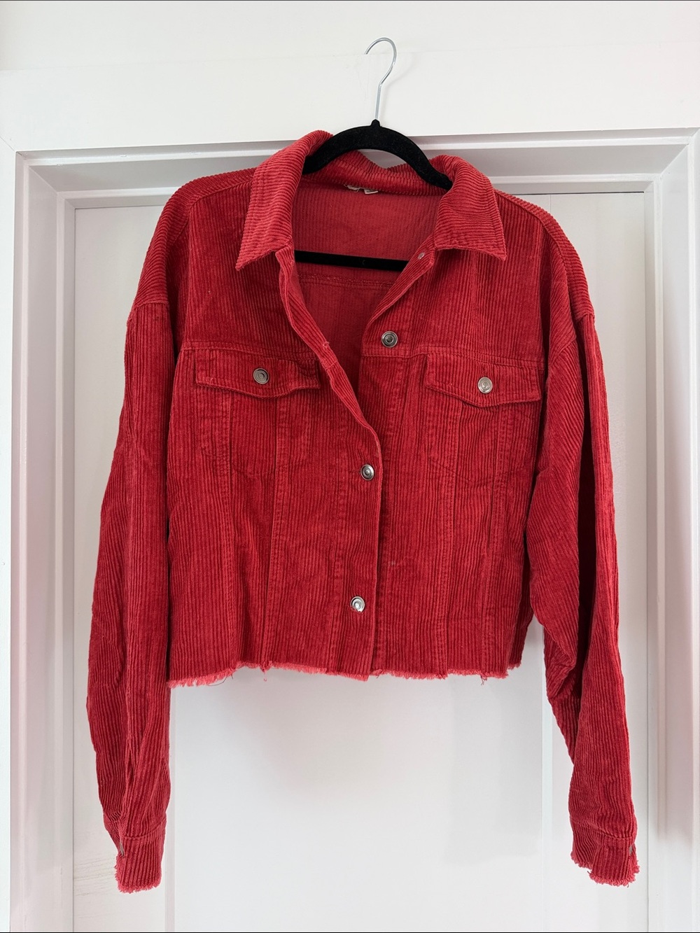 Main Strip Red Corduroy Button-Front Jacket